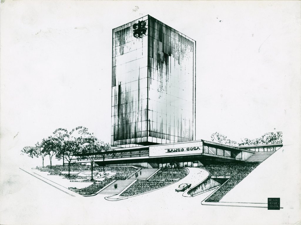 Perspectiva a tinta del edificio Castelar