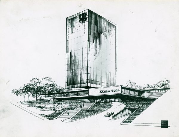 Perspectiva a tinta del edificio Castelar